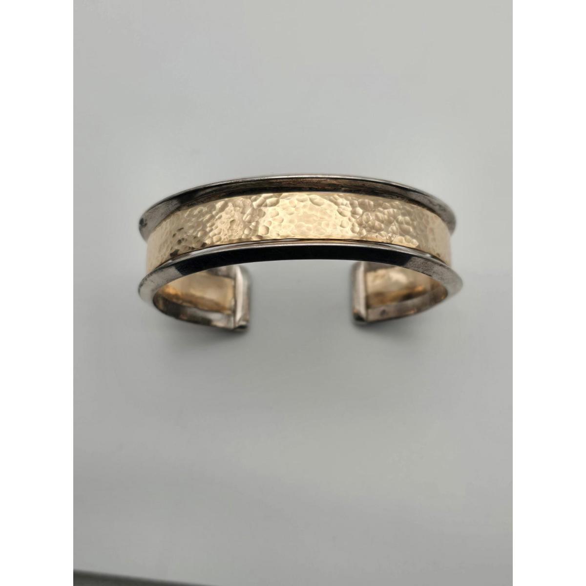 Artisan Cuff Bracelet Signed Sterling Silver & 14k Gf Heavy